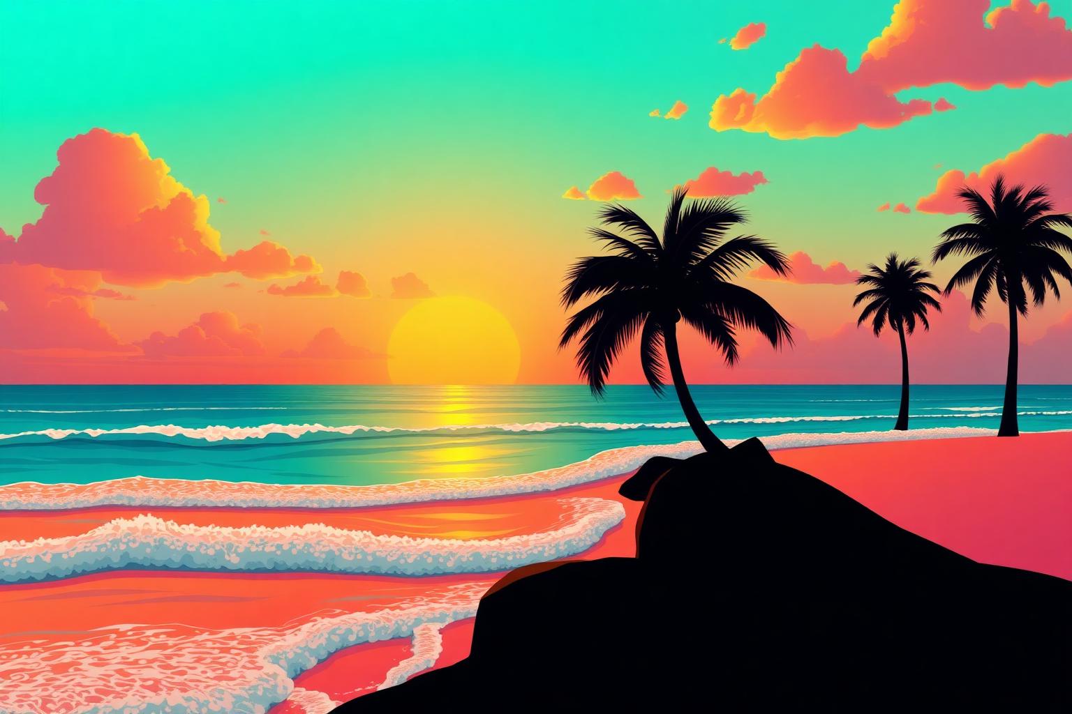 Caribbean coastline at sunset